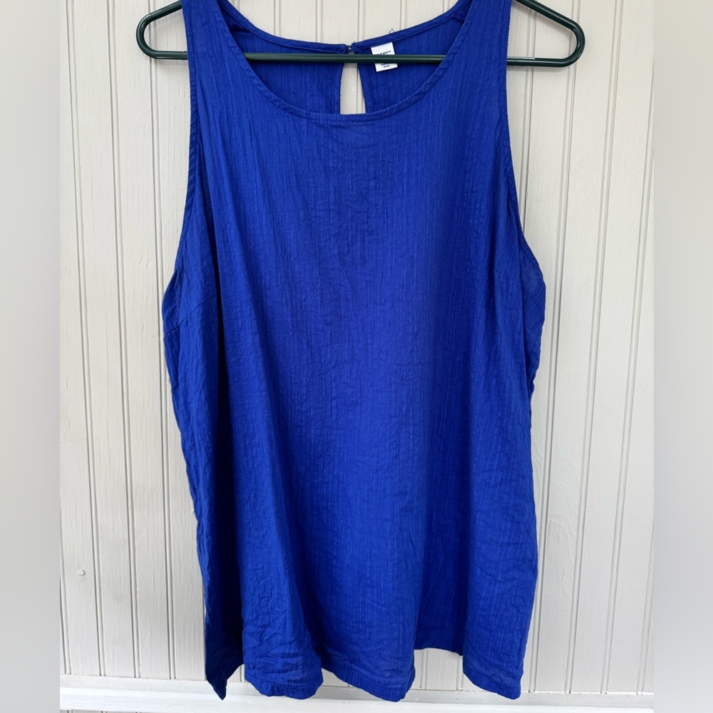 Old Navy Royal Blue Tank Top Blouse with button, side slits and Wide Straps
